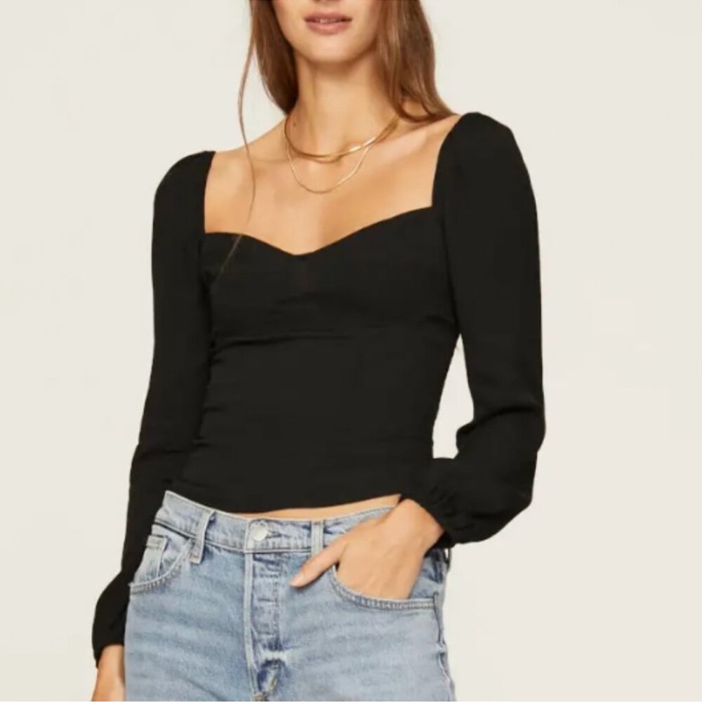 Reformation Black Long Sleeve Blouse